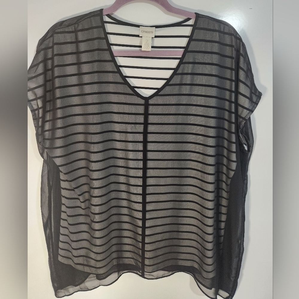 Chico's White and Black Dolman Sleeve Blouse Size  Chicos 2